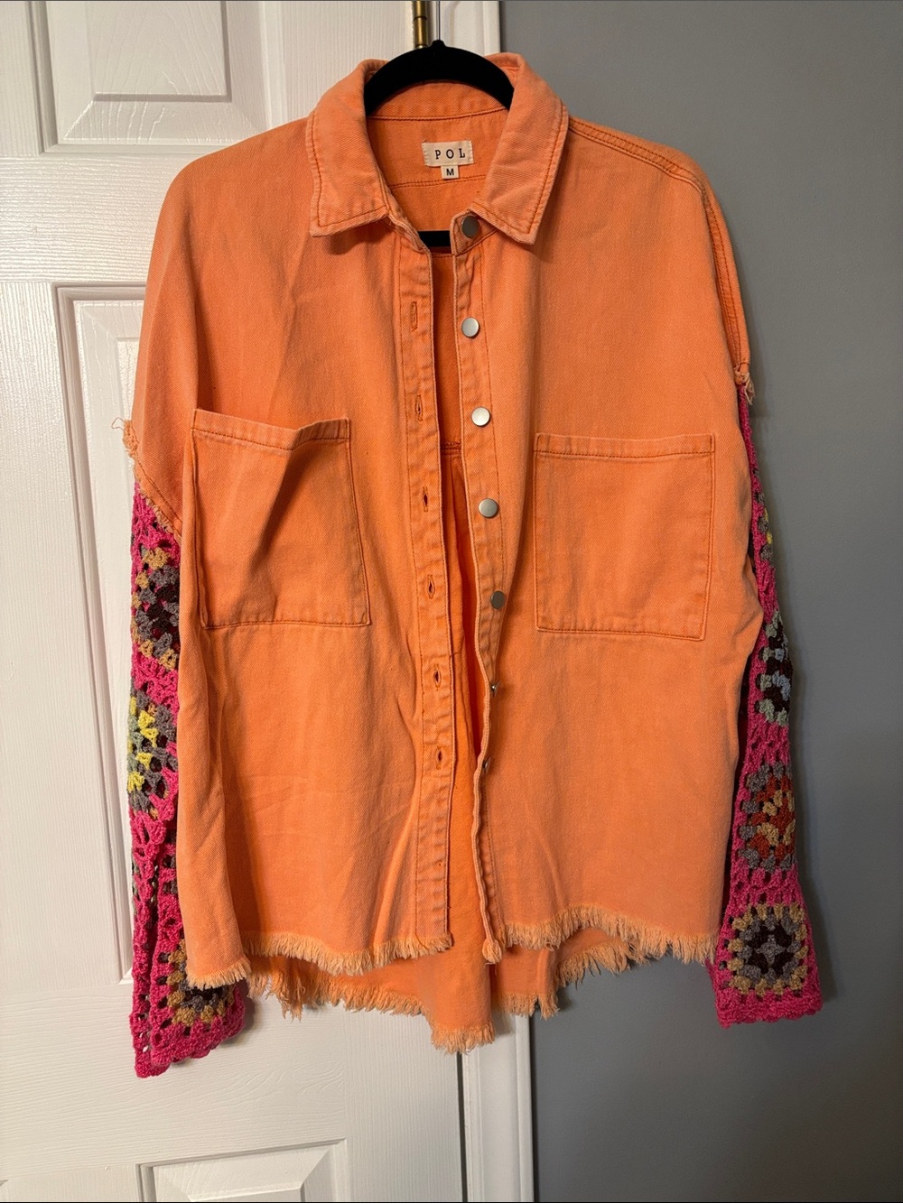 POL Orange Jacket with Crochet Sleeves